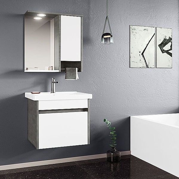 Orka Aydos Banyo Dolabı Takımı 100cm Retro Gümüş - 1