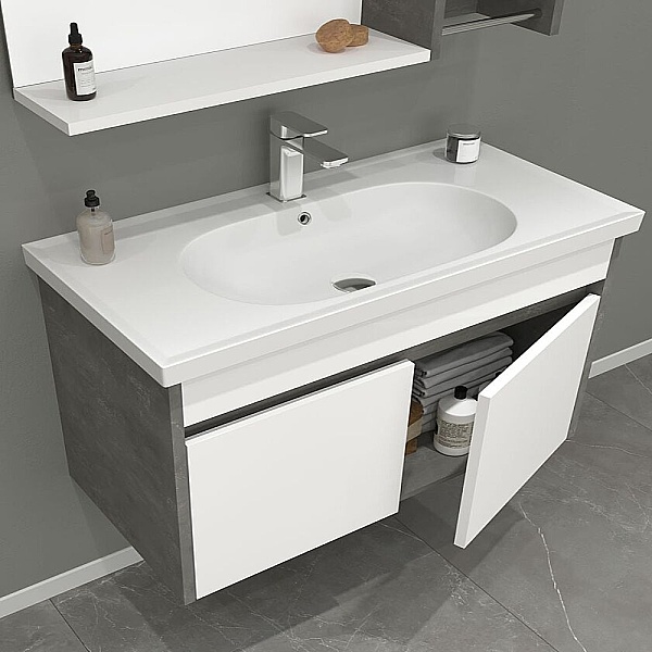 Orka Aydos Banyo Dolabı Takımı 100cm Retro Gümüş - 2