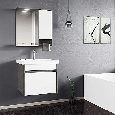 Orka Aydos Banyo Dolabı Takımı 55cm Retro Gümüş - ORKA BANYO