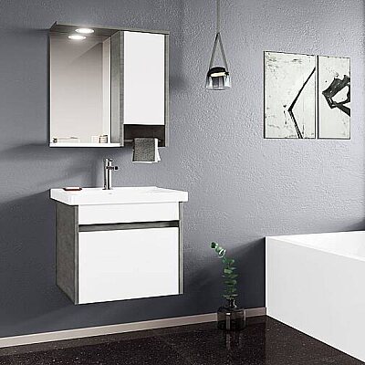 Orka Aydos Banyo Dolabı Takımı 85cm Retro Gümüş - ORKA BANYO