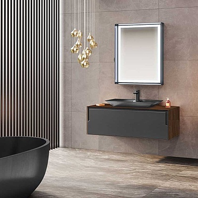 Orka Craft Banyo Dolabı Takımı 80 cm Ceviz - Antrasit - ORKA BANYO