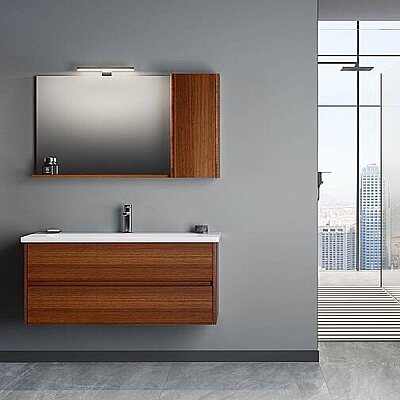 Orka Düden Çekmeceli Banyo Dolabı Takımı 100 cm Ceviz - ORKA BANYO