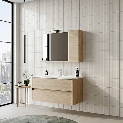 Orka Düden Çekmeceli Banyo Dolabı Takımı 100 cm Meşe - ORKA BANYO