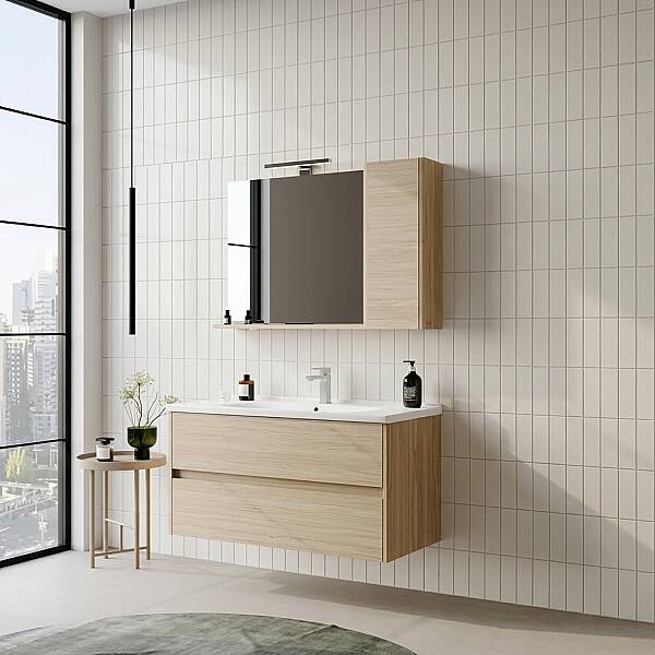 Orka Düden Çekmeceli Banyo Dolabı Takımı 100 cm Meşe - 1
