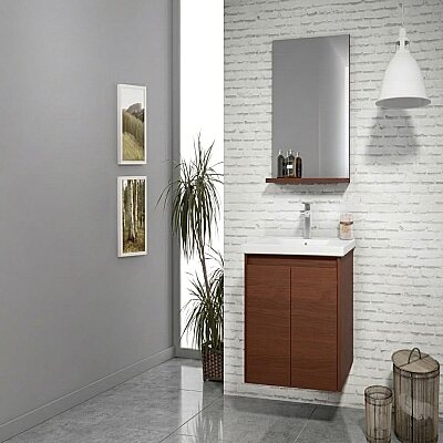 Orka Düden Kapaklı Banyo Dolabı Takımı 65 cm Ceviz - ORKA BANYO
