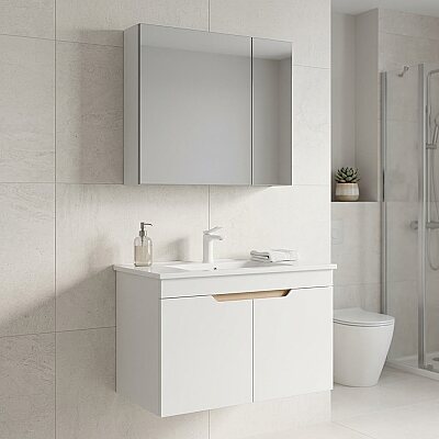 Orka Lena Kapaklı Banyo Dolabı Takımı 85cm Beyaz - ORKA BANYO