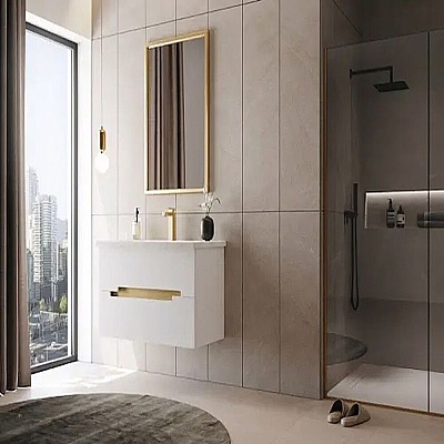 Orka Lodi Banyo Dolabı Takımı 100 cm Beyaz - Altın - ORKA BANYO