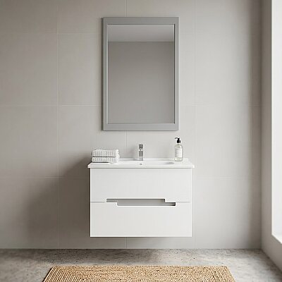 Orka Lodi Banyo Dolabı Takımı 80 cm Beyaz - Gümüş - ORKA BANYO