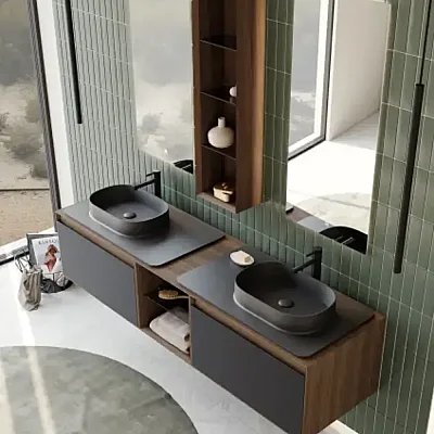 Orka Pacific Banyo Dolabı Takımı 180 cm Mocha Meşe - Mat Antrasit - 2