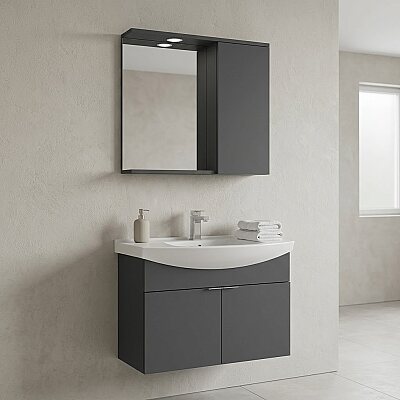Orka Purus Asma Banyo Dolabı Takımı 80cm Antrasit - ORKA BANYO