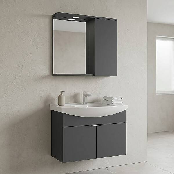 Orka Purus Asma Banyo Dolabı Takımı 80cm Antrasit - 1