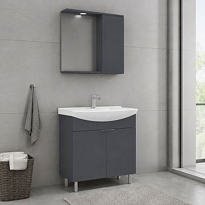 Orka Purus Ayaklı Banyo Dolabı Takımı 80cm Antrasit - ORKA BANYO