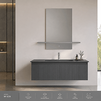 Orka Salina Banyo Dolabı Takımı 120 cm Antrasit - ORKA BANYO