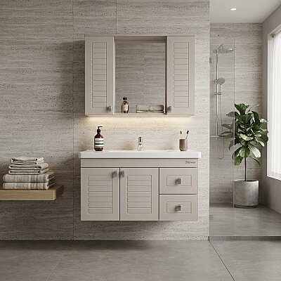Shower Alder Banyo Dolabı 100cm Sahra-Beyaz - SHOWER
