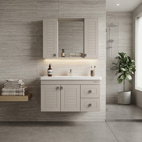 Shower Alder Banyo Dolabı 100cm Sahra-Beyaz - 1