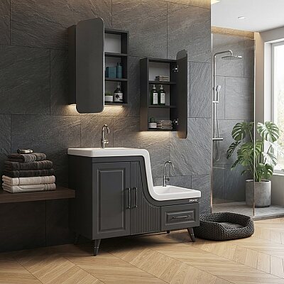Shower Ceylin Banyo Dolabı 105cm Antrasit Gri - SHOWER