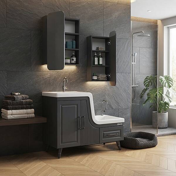 Shower Ceylin Banyo Dolabı 105cm Antrasit Gri - 1