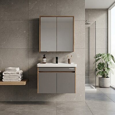 Shower Cool Banyo Dolabı 100cm Hazar-Antrasit Gri - SHOWER