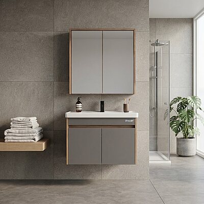 Shower Cool Banyo Dolabı 80cm Hazar-Antrasit Gri - SHOWER