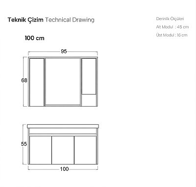 Shower Hazar Banyo Dolabı 100cm Beyaz - 2