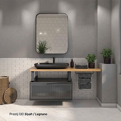 Shower Prestij Banyo Dolabı 130cm Siyah - SHOWER