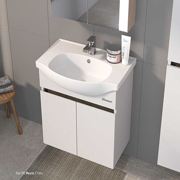 Shower Star Banyo Dolabı 80cm Beyaz-İrony - 1