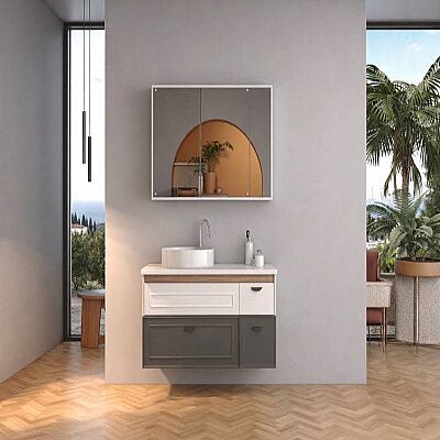 Shower Trio Banyo Dolabı 100cm Antrasit Gri-Beyaz - SHOWER