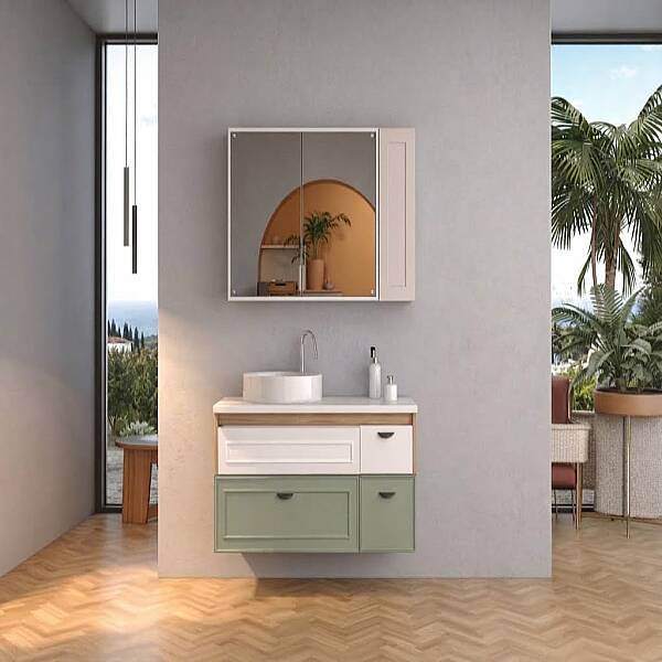 Shower Trio Banyo Dolabı 100cm Kaşmir Beyaz Legnano - 1
