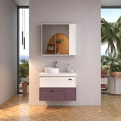 Shower Trio Banyo Dolabı 100cm Mor-Beyaz - SHOWER