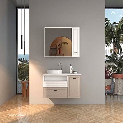 Shower Trio Banyo Dolabı 100cm Sahra-Beyaz - SHOWER