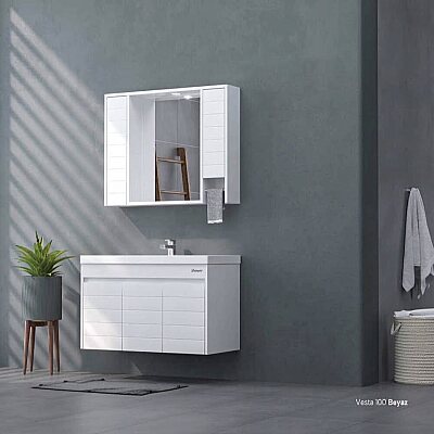 Shower Vesta Banyo Dolabı 100cm Beyaz-Beyaz - SHOWER
