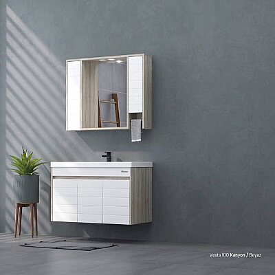 Shower Vesta Banyo Dolabı 100cm Kanyon-Beyaz - SHOWER