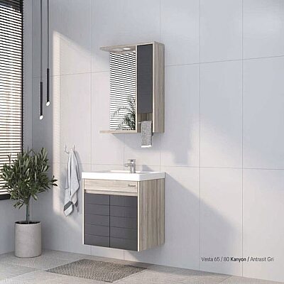 Shower Vesta Banyo Dolabı 65cm Kanyon-Antrasit Gri - SHOWER