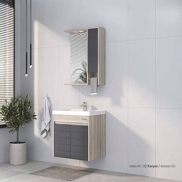 Shower Vesta Banyo Dolabı 65cm Kanyon-Antrasit Gri - 1
