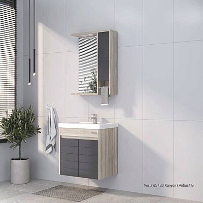 Shower Vesta Banyo Dolabı 80cm Kanyon-Antrasit Gri - SHOWER