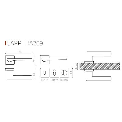 System Sarp Kapı Kolu HA209RO11 BBN - WC Rozet RO11W BBN Füme - 2