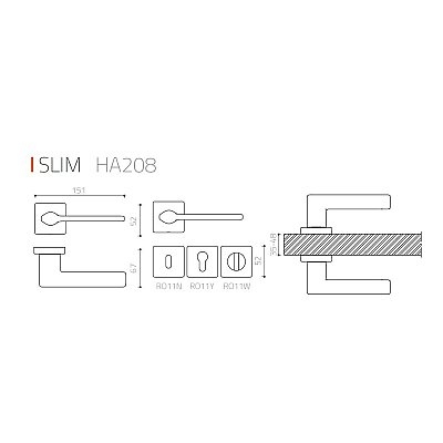 System Slım Kapı Kolu HA208RO11 NB - WC Rozet RO11W NB Saten - 2