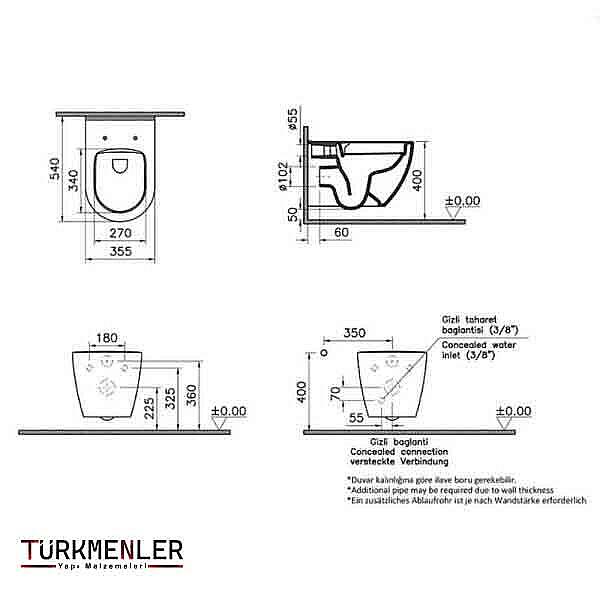 VitrA S60 Smoothflush Sıva Altı Uygulamalı Asma Klozet 7510L003-0090 - 2